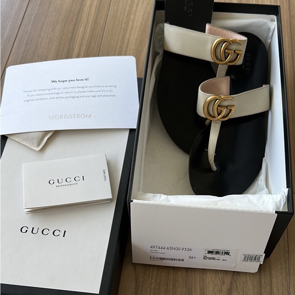 Gucci white marmont leather flip flops 36.5